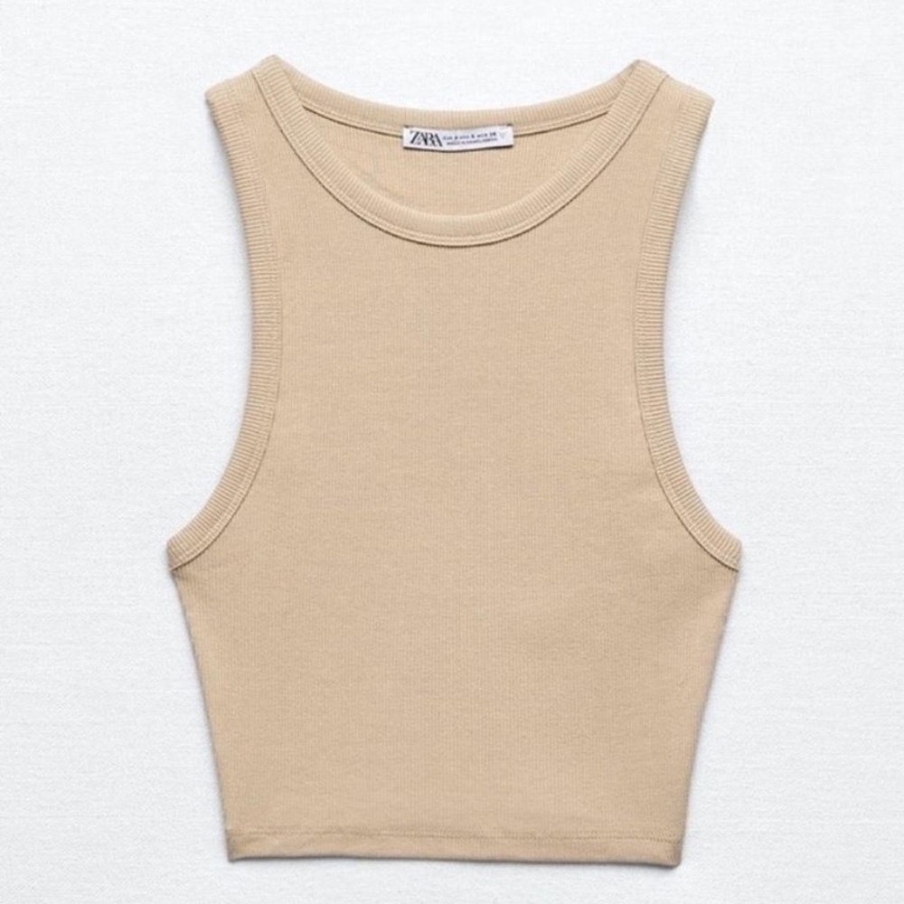 Zara Beige Halter Crop Tank - Size S